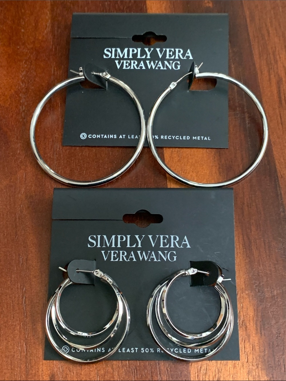 NWT Simply Vera Vera Wang 2 pair set of silver tone hoop earrings